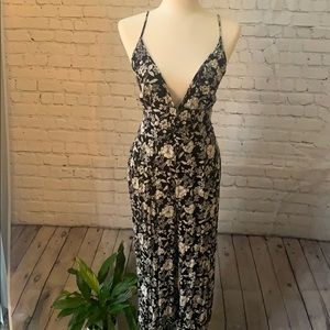 Black and white floral print jumpsuit